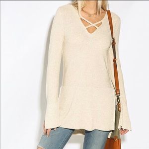 FREE PEOPLE Cross Cross BEIGE Sweater in M